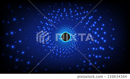 Abstract Spiral Space Background with Glowing Particles and Dark Center Planet Abstract Spiral Space Background with Glowing Particles and Dark Center Planet 138634384