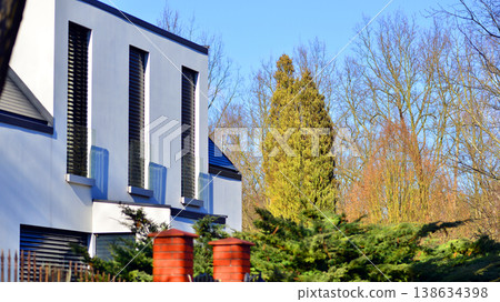 Luxury real estate single family house with modern facade. Luxury real estate single family house with modern facade. 138634398