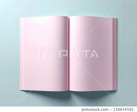 Blank pages. Open Notebook journal with blank pages in pink tones on a white background. Mockup. Top view. Copy space. 138634591