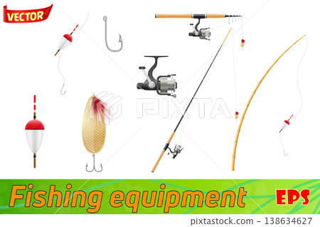 set icons fishing equipment vector illustration 138634627