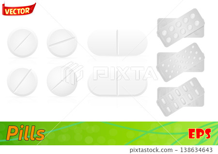 white medical pills for treatment vector illustration 138634643