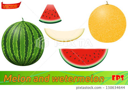 watermelon and melon ripe juicy vector illustration watermelon and melon ripe juicy vector illustration 138634644