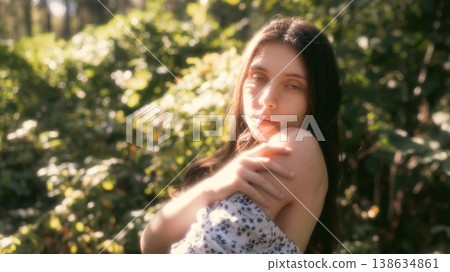 Soft artistic portrait of young woman in forest Soft artistic portrait of young woman in forest 138634861