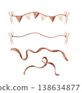 Ribbon, garland flags of beige, red on rope. Watercolor illustration hand-drawn banner, border in children's style, isolated from background for design holiday, party cards posters, nursery decor baby 138634877