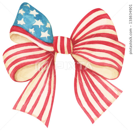 American Flag Bow Watercolor Illustration American Flag Bow Watercolor Illustration 138634901