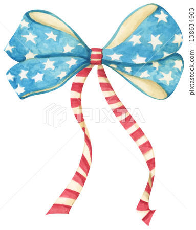 American Flag Bow Watercolor Illustration American Flag Bow Watercolor Illustration 138634903
