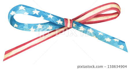 American Flag Bow Watercolor Illustration American Flag Bow Watercolor Illustration 138634904