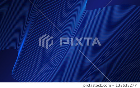 Abstract design banner with background blue illustration and line wave geometric modern pattern. Template texture graphic with technology light digital and futuristic art. Gradient minimal abstract. 138635277
