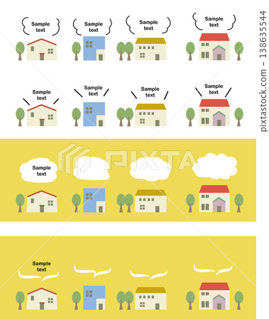Cute house illustration icon set with speech bubble 138635544