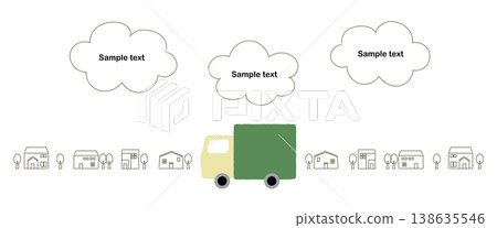 A speech bubble illustration background of a delivery truck driving through the city. 138635546