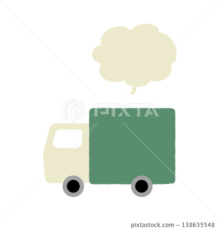 Hand-drawn illustration of a delivery truck with a speech bubble. 138635548