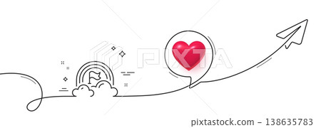 Lgbt line icon. Continuous line with share plane. Pride flag with rainbow sign. Gender diversity symbol. 3d heart in speech bubble. Lgbt single line ribbon. Loop curve pattern. Vector Lgbt line icon. Continuous line with share plane. Pride flag with rainbow sign. Gender diversity symbol. 3d heart in speech bubble. Lgbt single line ribbon. Loop curve pattern. Vector 138635783