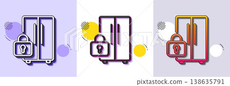 Refrigerator locked line icon. Halftone dotted pattern. Gradient icon with grain shadow. Fridge child lock sign. Freezer storage symbol. Line refrigerator icon. Various designs. Vector 138635791