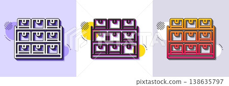 Storage line icon. Halftone dotted pattern. Gradient icon with grain shadow. Goods warehouse sign. Rack with boxes symbol. Line storage icon. Various designs. Vector 138635797