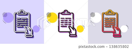 Clipboard document line icon. Halftone dotted pattern. Gradient icon with grain shadow. Agreement file sign. Survey record symbol. Line clipboard icon. Various designs. Vector Clipboard document line icon. Halftone dotted pattern. Gradient icon with grain shadow. Agreement file sign. Survey record symbol. Line clipboard icon. Various designs. Vector 138635802