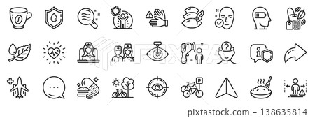Dont touch, Shield and Bicycle line icons pack. Share, Message, Paper plane icons. Eye target, Pillow, Mint bag web icon. Leaf dew, Doctor, Electronic thermometer pictogram. Vector Dont touch, Shield and Bicycle line icons pack. Share, Message, Paper plane icons. Eye target, Pillow, Mint bag web icon. Leaf dew, Doctor, Electronic thermometer pictogram. Vector 138635814