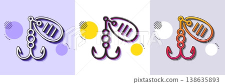 Fishing lure line icon. Halftone dotted pattern. Gradient icon with grain shadow. Spinning bait sign. Catching fish symbol. Line fishing lure icon. Various designs. Vector Fishing lure line icon. Halftone dotted pattern. Gradient icon with grain shadow. Spinning bait sign. Catching fish symbol. Line fishing lure icon. Various designs. Vector 138635893