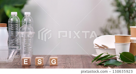 ESG concept with eco-friendly materials and recycling ESG concept with eco-friendly materials and recycling 138635923