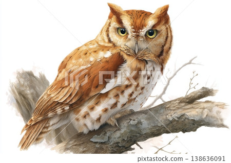 Majestic owl perched on a branch showcasing stunning detailing with a beautiful blend of orange and white feathers inspiring nature lovers and wildlife enthusiasts. Generative AI Majestic owl perched on a branch showcasing stunning detailing with a beautiful blend of orange and white feathers inspiring nature lovers and wildlife enthusiasts. Generative AI 138636091