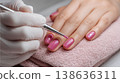 Professional nail care with pink polish application on well-manicured hands showcasing beauty and elegance in a salon setting. Generative AI 138636311