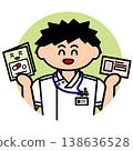 A male nurse holding a medication record book and card (with a round background). 138636528