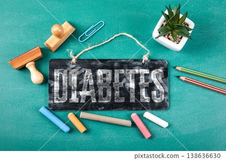 DIABETES Chalkboard Sign Concept. Objects On Green Background 138636630