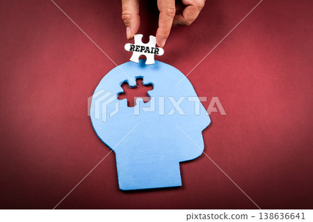 Repair Message Placed Into Head Shaped Puzzle Representing Cognitive Recovery 138636641