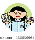 A female pharmacist holding her medication record book and card (with a round background). 138636661