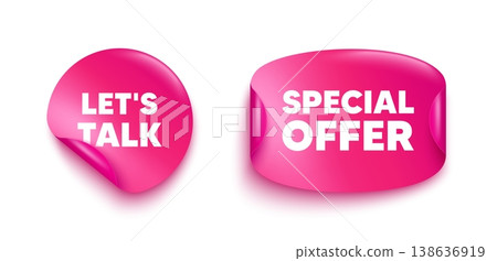 Lets talk sticker banner. Paper price label. Lets talk tag. Connect offer sign. Conversation symbol. Paper sticker with message. Offer label banner. Vector Lets talk sticker banner. Paper price label. Lets talk tag. Connect offer sign. Conversation symbol. Paper sticker with message. Offer label banner. Vector 138636919