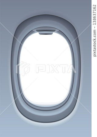 Modern aircraft interior featuring oval window frames. Quiet airplane interior showcasing rounded window 138637162
