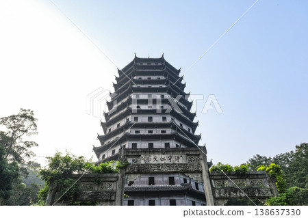 The Six Harmonies Pagoda, an octagonal, thirteen-story structure, stands along the Qiantang River. The Six Harmonies Pagoda, an octagonal, thirteen-story structure, stands along the Qiantang River. 138637330