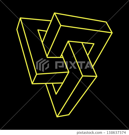Impossible optical illusion shape. Optical art object. Impossible figure. Geometry. Impossible optical illusion shape. Optical art object. Impossible figure. Geometry. 138637374