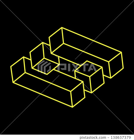 Impossible optical illusion shapes. Optical art object. Impossible figures. Line art. Unreal geometric objects.  138637379