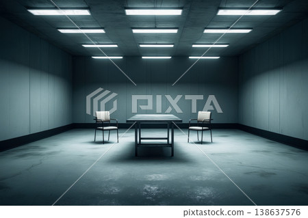 Interior of investigation room for interrogation of suspect, police station inside AI Generative 138637576