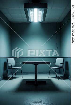Interior of investigation room for interrogation of suspect, police station inside AI Generative 138637591