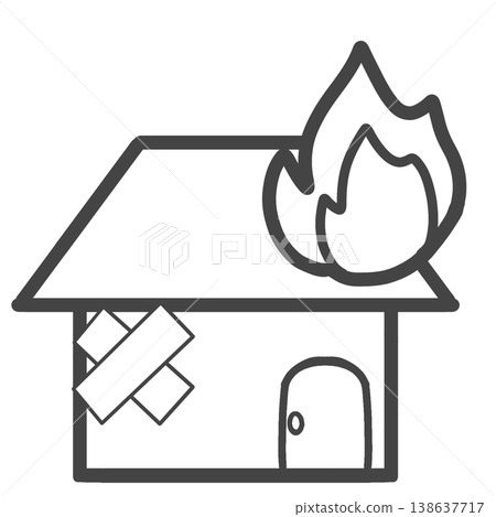 Image illustration of fire insurance (white / bandage on the wall and flames on the roof / damage to the house / peace of mind and safety) Image illustration of fire insurance (white / bandage on the wall and flames on the roof / damage to the house / peace of mind and safety) 138637717