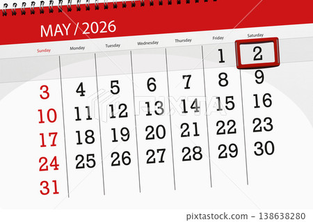 Calendar 2026, deadline, day, month, page, organizer, date, May, saturday, number 2 138638280