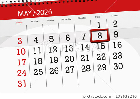 Calendar 2026, deadline, day, month, page, organizer, date, May, friday, number 8 138638286