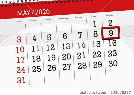 Calendar 2026, deadline, day, month, page, organizer, date, May, saturday, number 9 138638287