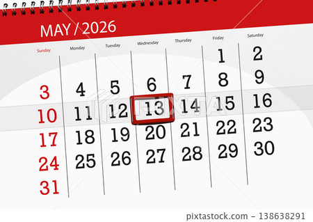 Calendar 2026, deadline, day, month, page, organizer, date, May, wednesday, number 13 Calendar 2026, deadline, day, month, page, organizer, date, May, wednesday, number 13 138638291