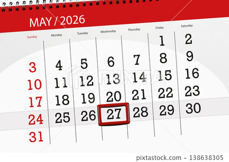 Calendar 2026, deadline, day, month, page, organizer, date, May, wednesday, number 27 Calendar 2026, deadline, day, month, page, organizer, date, May, wednesday, number 27 138638305