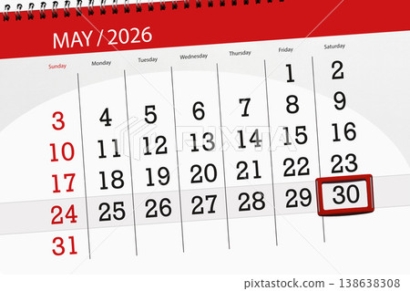 Calendar 2026, deadline, day, month, page, organizer, date, May, saturday, number 30 138638308