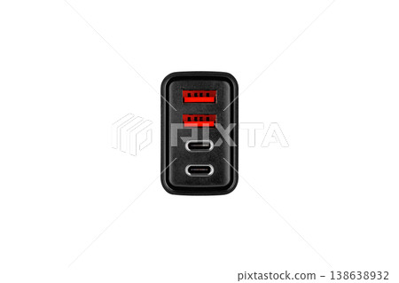 power adapter, charging adapter with USB and Type-C connector on isolated and white background, power adapter, charging adapter with USB and Type-C connector on isolated and white background, 138638932