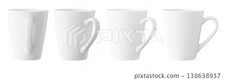 set of white cups for tea or coffee on isolated white background 138638937