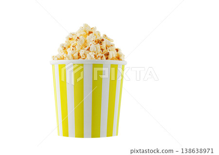 Delicious popcorn, classic box, classic paper cup with Yellow stripe, isolated on white background Delicious popcorn, classic box, classic paper cup with Yellow stripe, isolated on white background 138638971