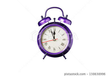 retro clock, pointer clock, violet, purple color alarm clock on isolated white background 138638996