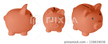 Set Piggy bank pig Orange color on isolated white background 138639036