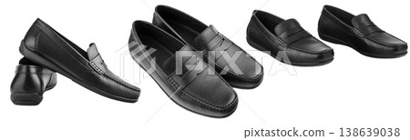 Set men's pair of black moccasins on isolated white background 138639038