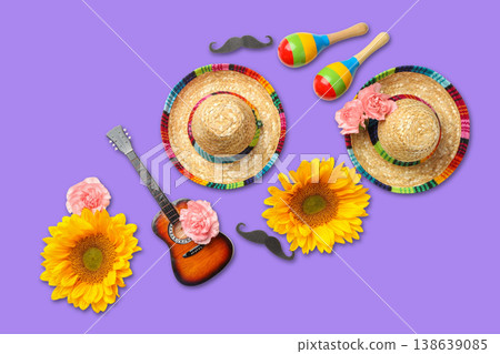 Hats, flowers, and musical instruments for Cinco de Mayo 138639085