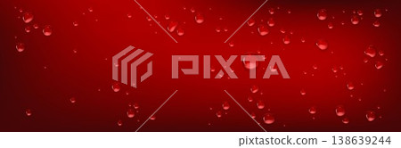 Realistic water drops splash on red surface Realistic water drops splash on red surface 138639244